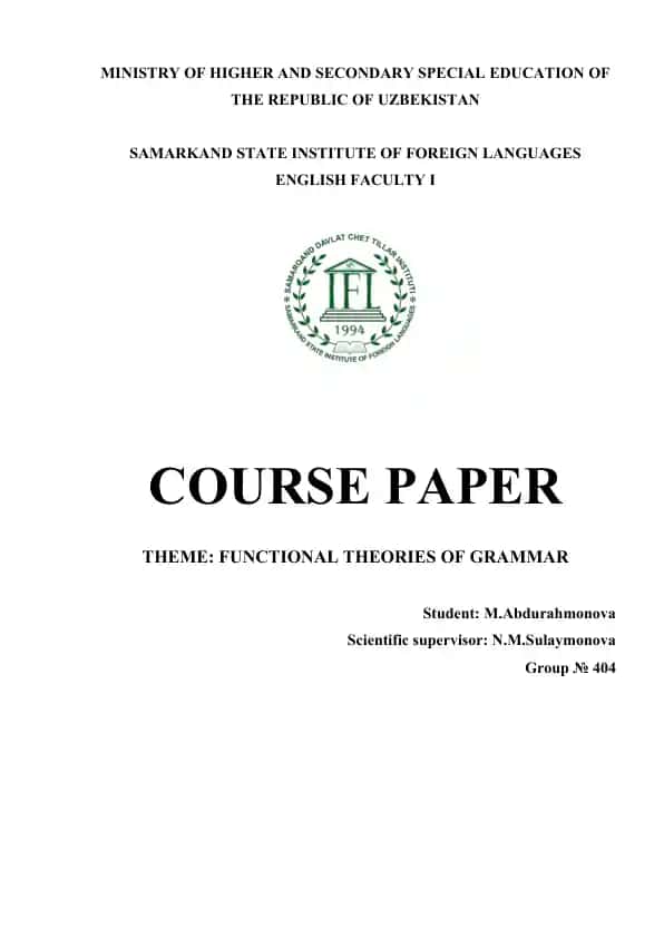 Course Paper on Functional Theories of Grammar
