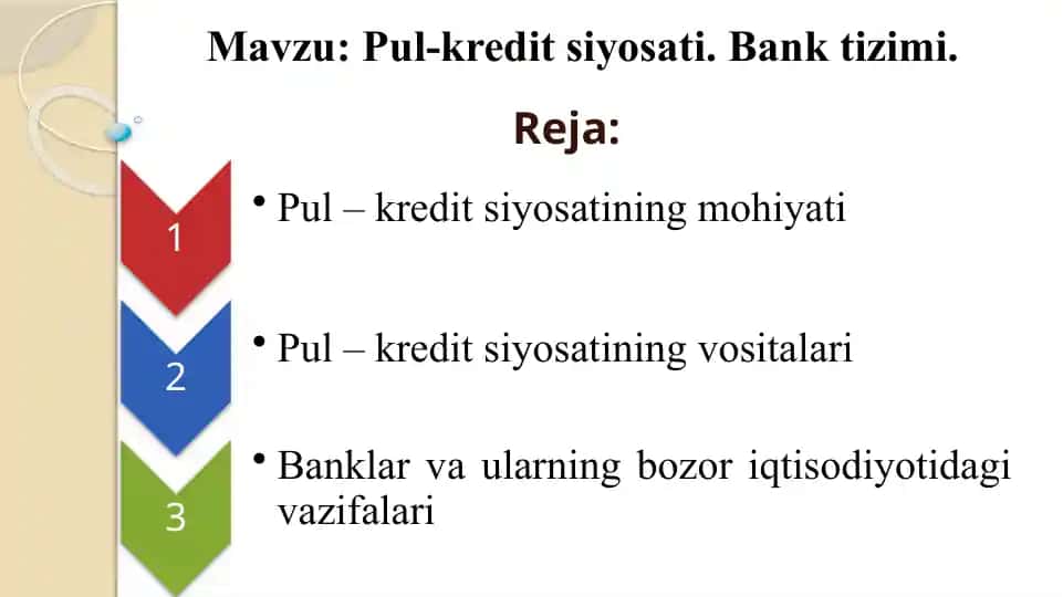 Pul-kredit siyosati. Bank tizimi