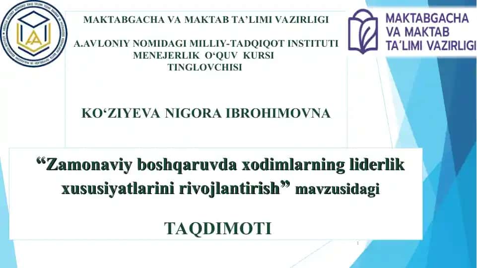 "A.AVLONIY NOMIDAGI MILLIY-TADQIQOT INSTITUTIMENEJERLIK O‘QUV KURSI"
