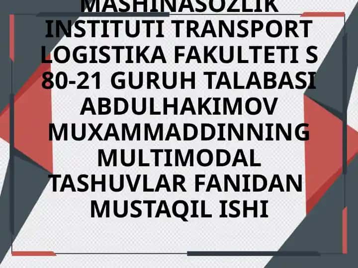 Multimodal tashuvlarning umumiy tasnifi