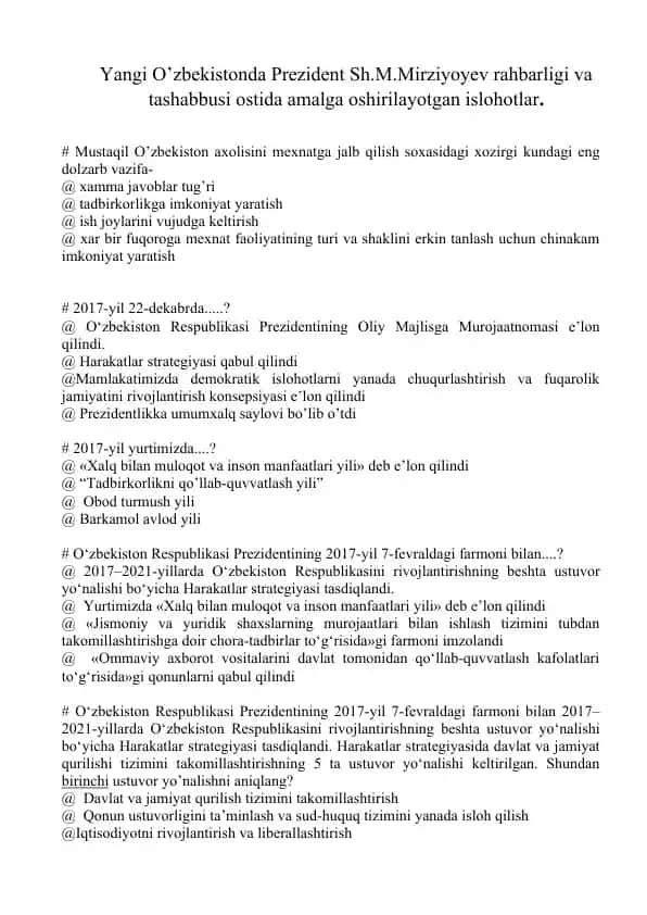 O‘zbekiston Respublikasi Prezidentining 2017-yil 7-fevraldagi farmoni