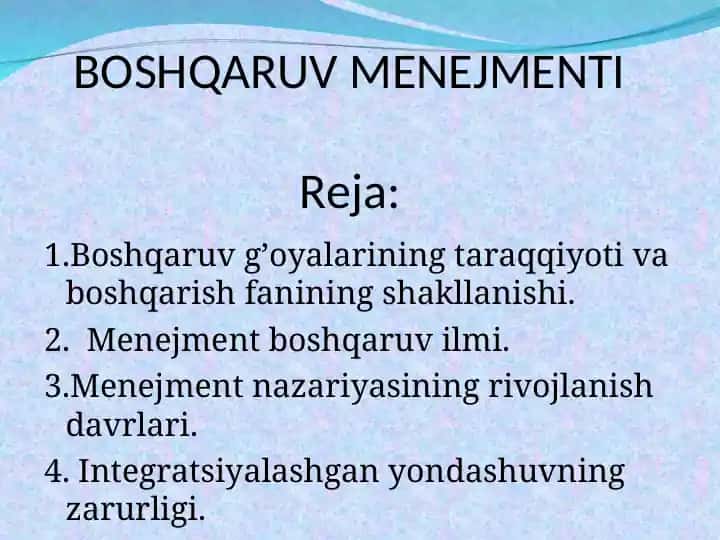 BOSHQARUV MENEJMENTI