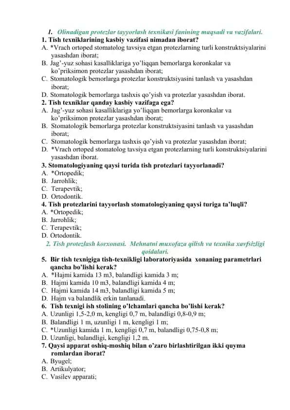 Protezlar tayyorlash texnikasi