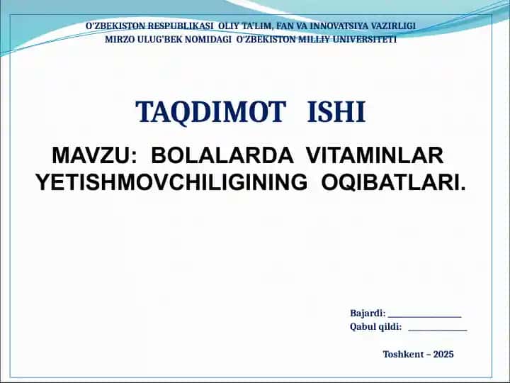 BOLALARDA VITAMINLAR YETISHMOVCHILIGINING OQIBATLARI.
