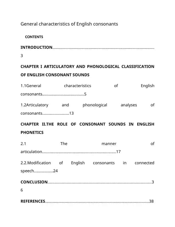 General characteristics of English consonants
