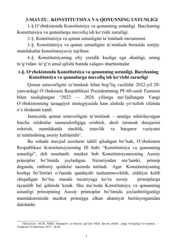 Konstitutsiya va qonunning ustunligi