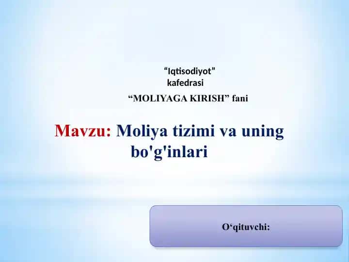 Moliya tizimi va uning bo‘g‘inlari