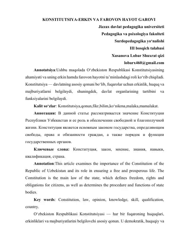 KONSTITUTSIYA-ERKIN VA FAROVON HAYOT GAROVI