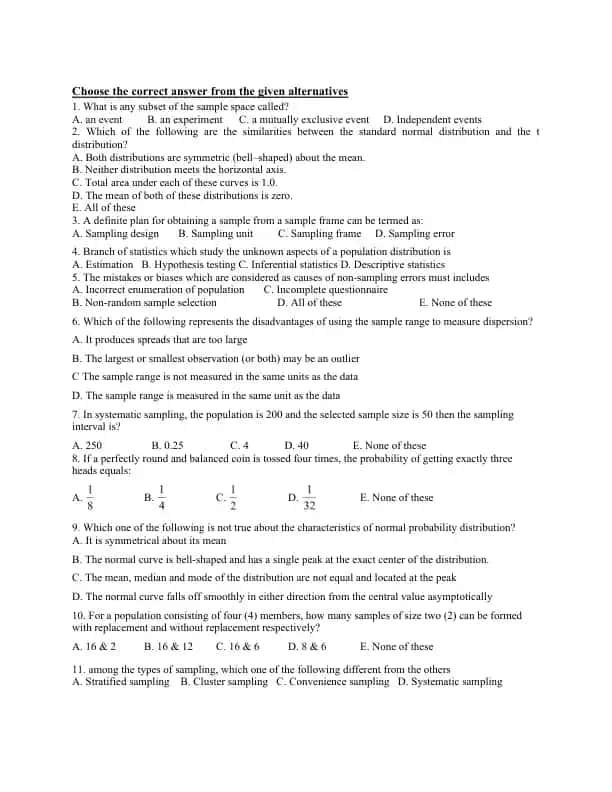 Statistics Quiz Questions