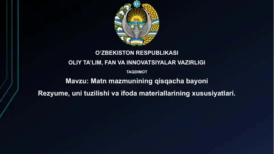 Matn mazmunining qisqacha xulosasi