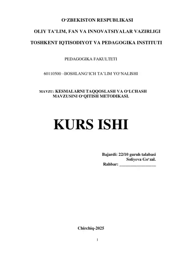 KESMALARNI TAQQOSLASH VA O‘LCHASH