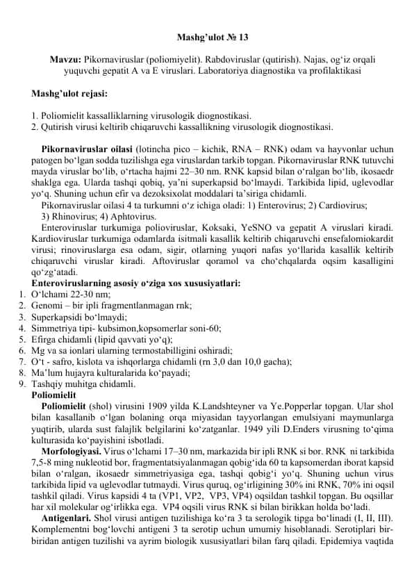 Pikornaviruslar (poliomiyelit), Rabdoviruslar (qutirish), Najas, og‘iz orqali yuquvchi gepatit A va E viruslari