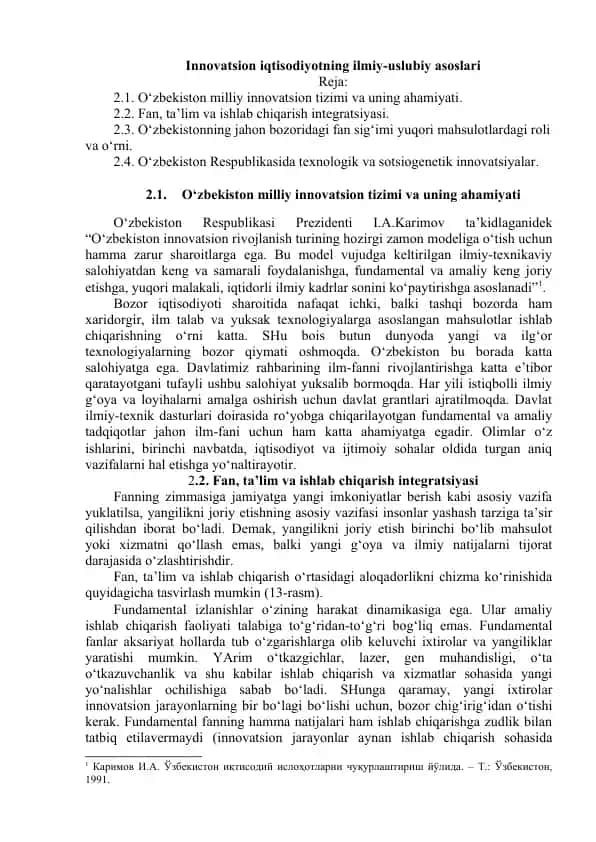 Innovatsion iqtisodiyotning ilmiy-uslubiy asoslari