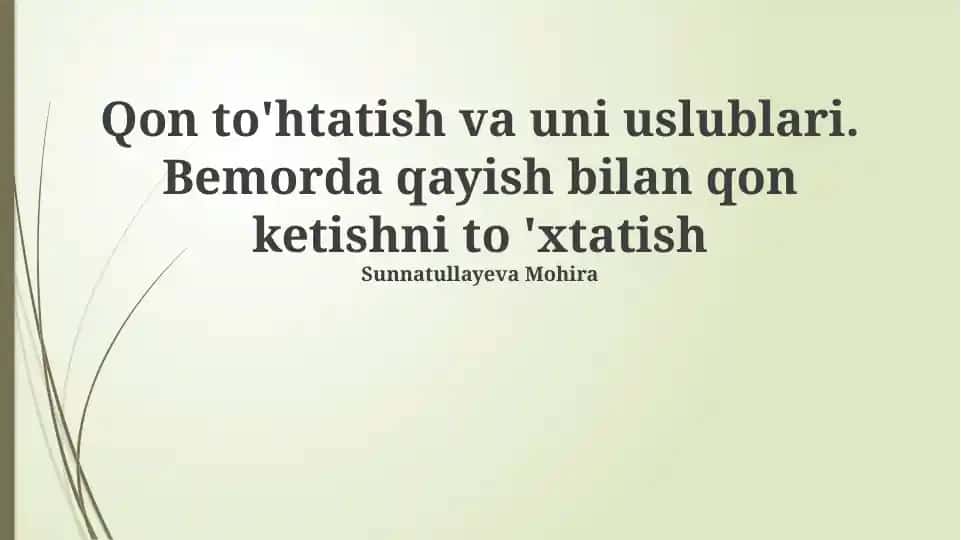 Qon ketishni to'xtatish va uni uslublari