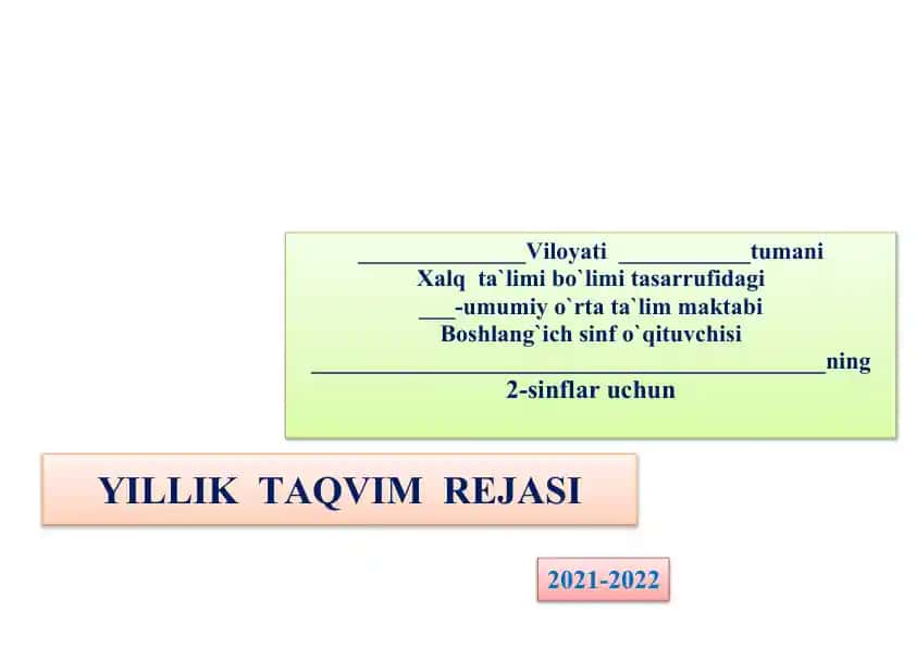 Yillik Taqvim Rejasi