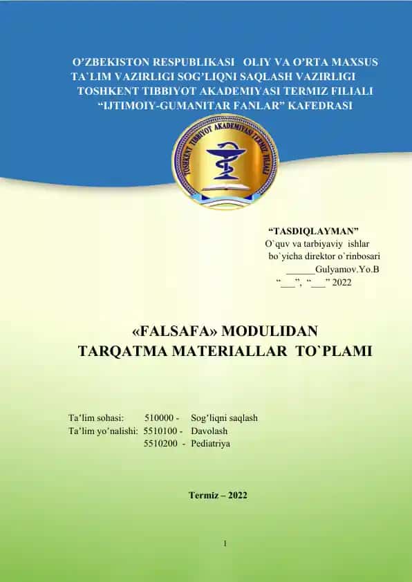 «FALSAFA» MODULIDAN TARQATMA MATERIALLAR TO`PLAMI