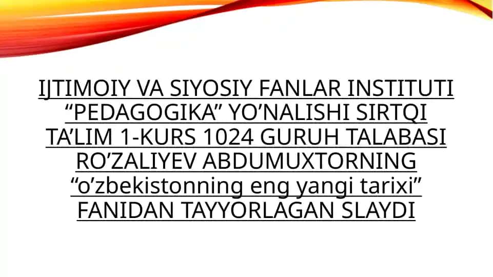 O'zbekistonning eng yangi tarixi