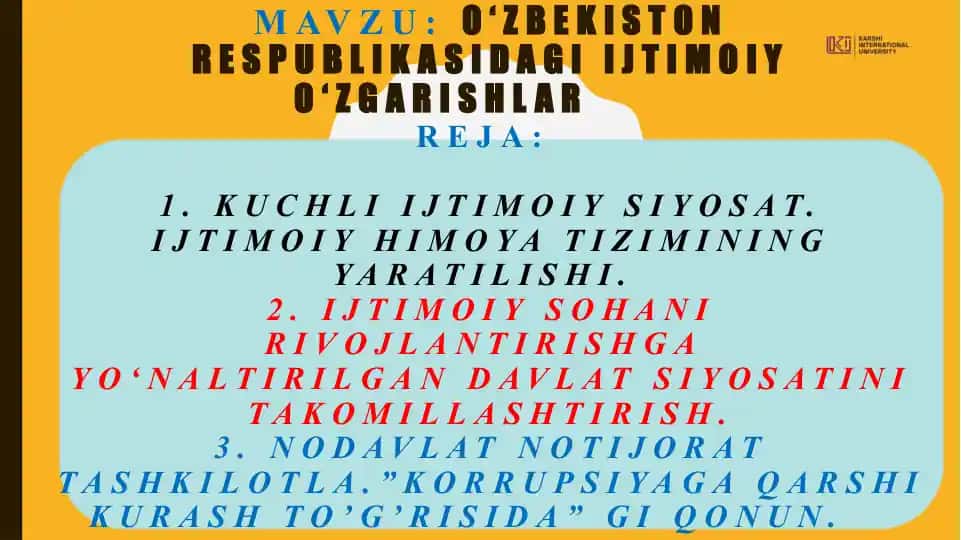 O‘zbekiston Respublikasidagi ijtimoiy o‘zgarishlar