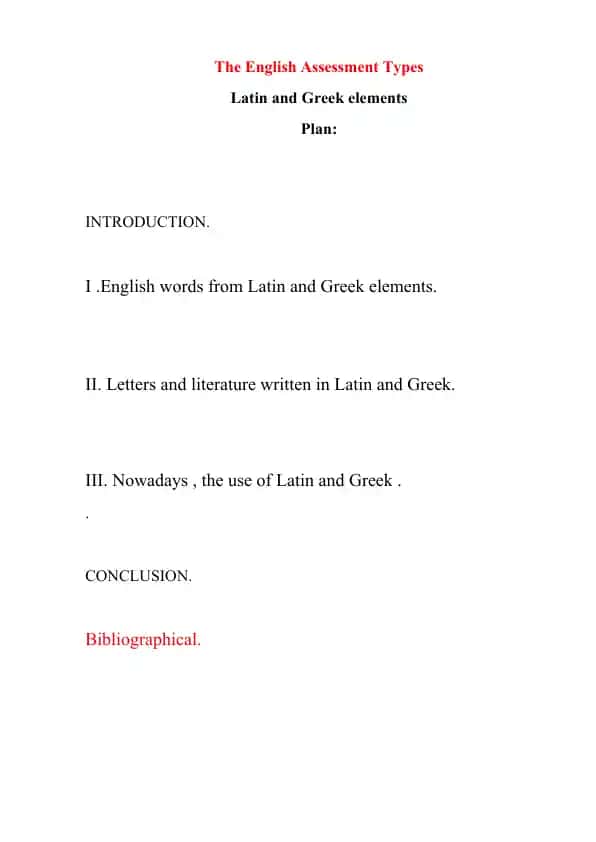The English Assessment Types: Latin and Greek elements