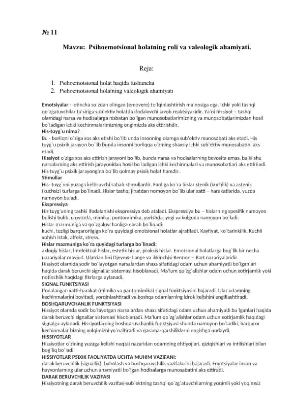 Psihoemotsional holatning roli va valeologik ahamiyati