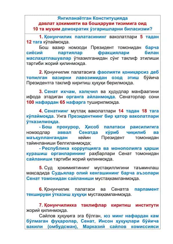 Konstitutsiyada Demokratik O'zgarishlar