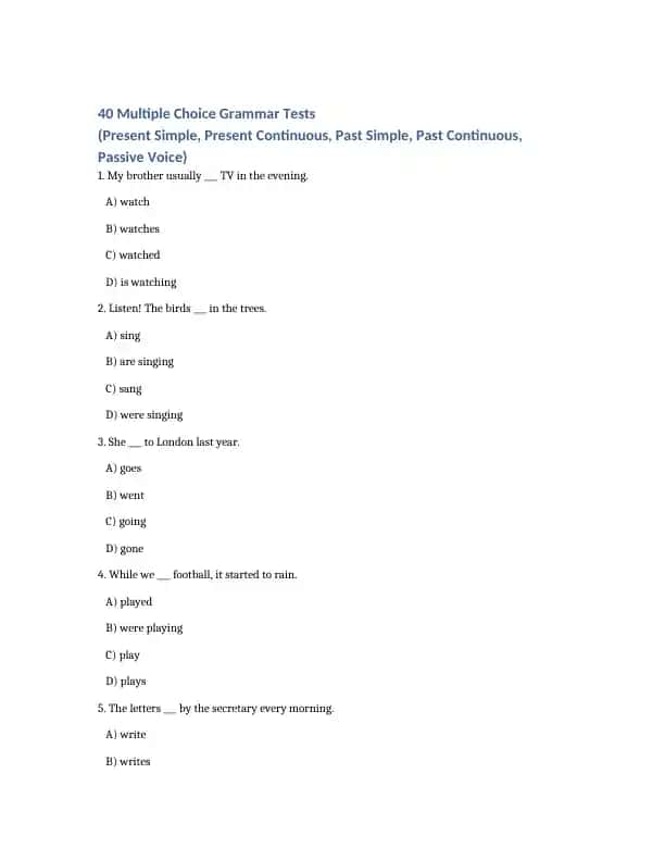 40 Multiple Choice Grammar Tests