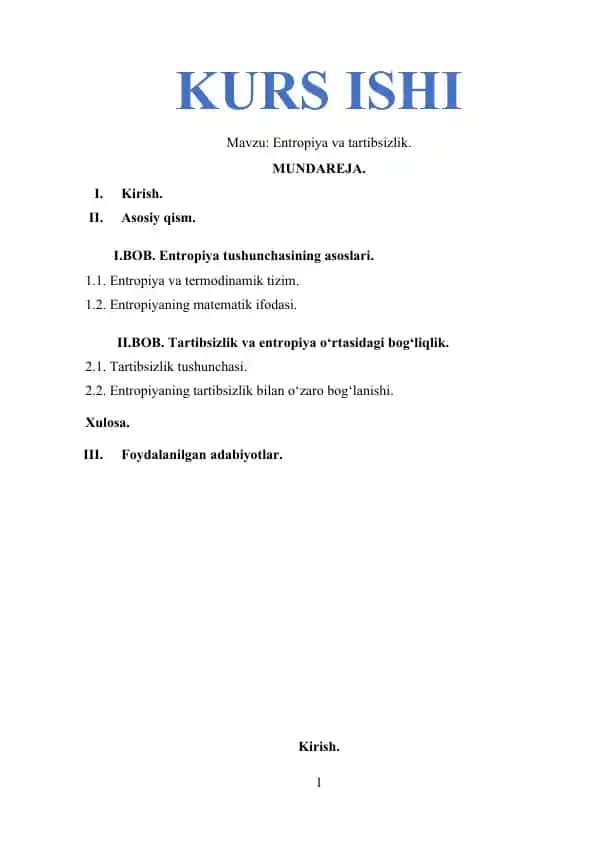 Entropiya va tartibsizlik