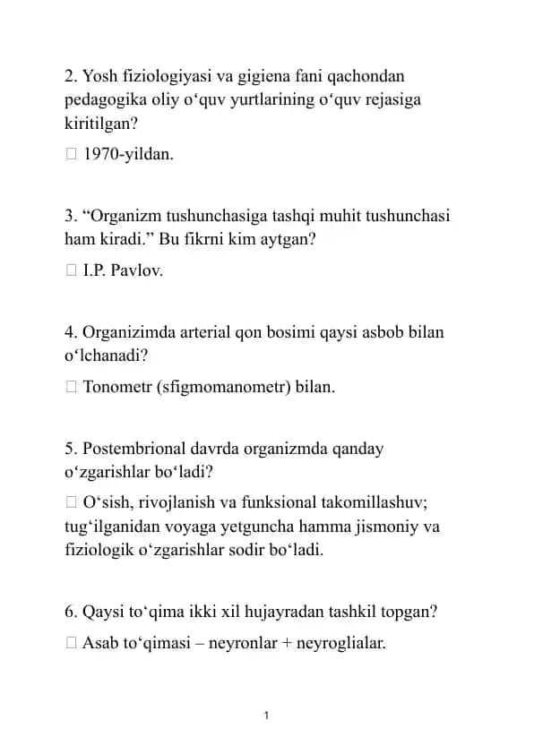 Yosh fiziologiyasi va gigiena fanining pedagogikaga ta'siri