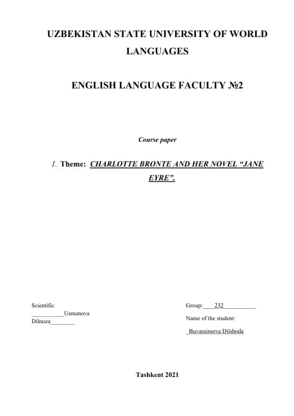 CHARLOTTE BRONTE AND HER NOVEL “JANE EYRE”