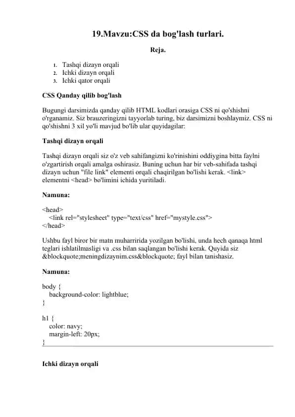 CSS da bog'lash turlari