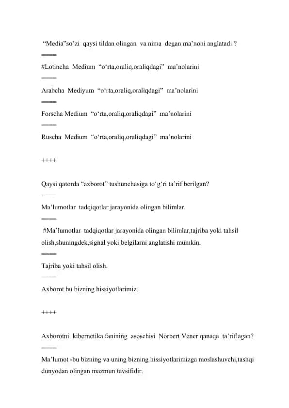 "Axborot so'zi ma'nosi haqida ma'lumotlar"