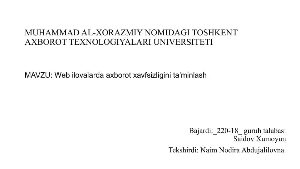Web ilovalarda axborot xavfsizligini ta’minlash