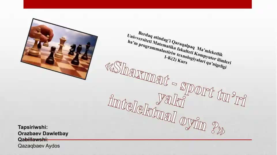 Shaxmat - Sport yoki intelektual oyin?
