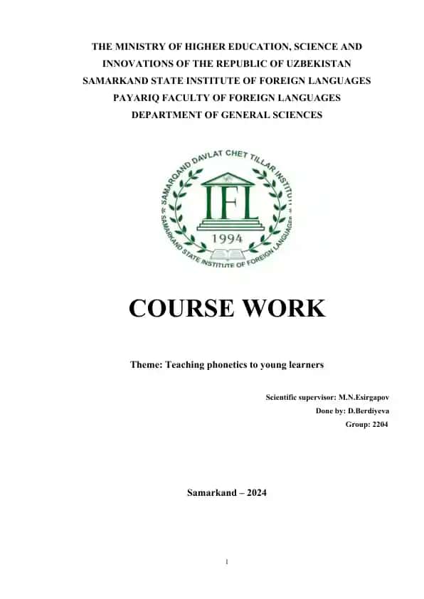 Course Work on Teaching Phonetics to Young Learners