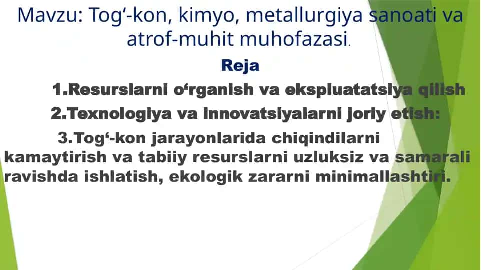 Tog‘-kon, kimyo, metallurgiya sanoati va atrof-muhit muhofazasi
