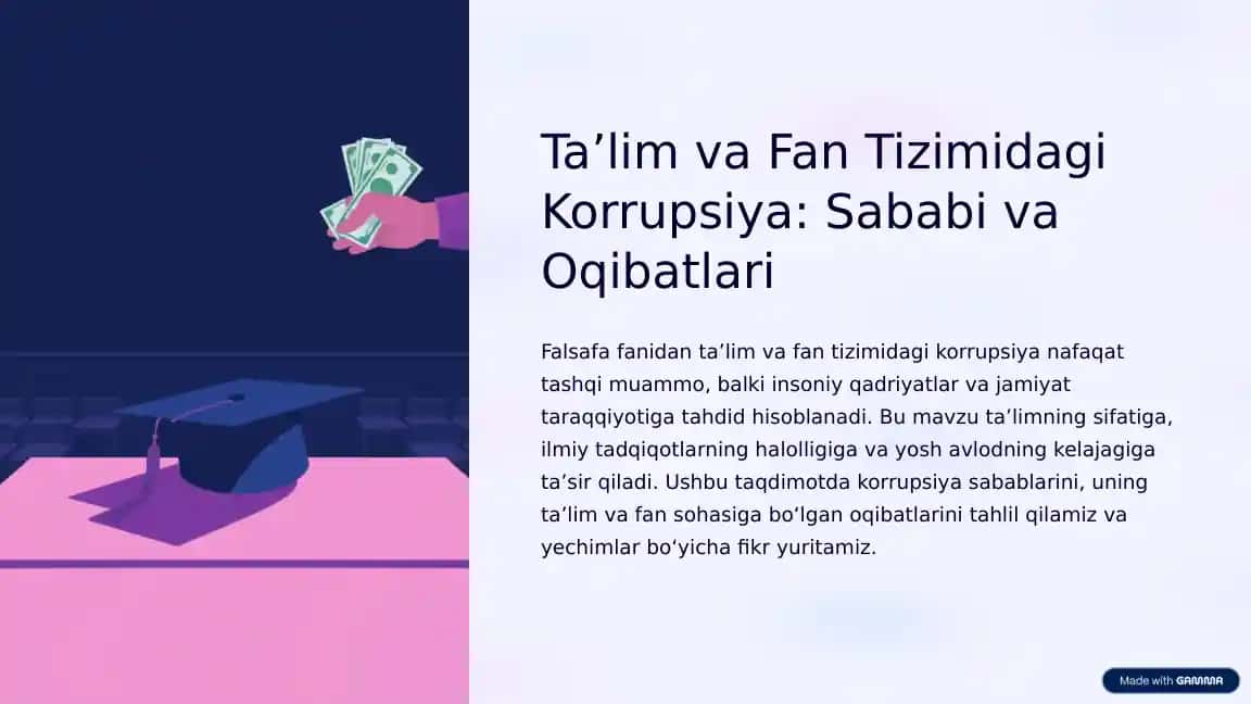 Ta’lim va Fan Tizimidagi Korrupsiya: Sababi va Oqibatlari