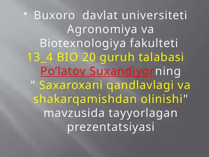 Saxaroxani qandlavlagi va shakarqamishdan olinishi