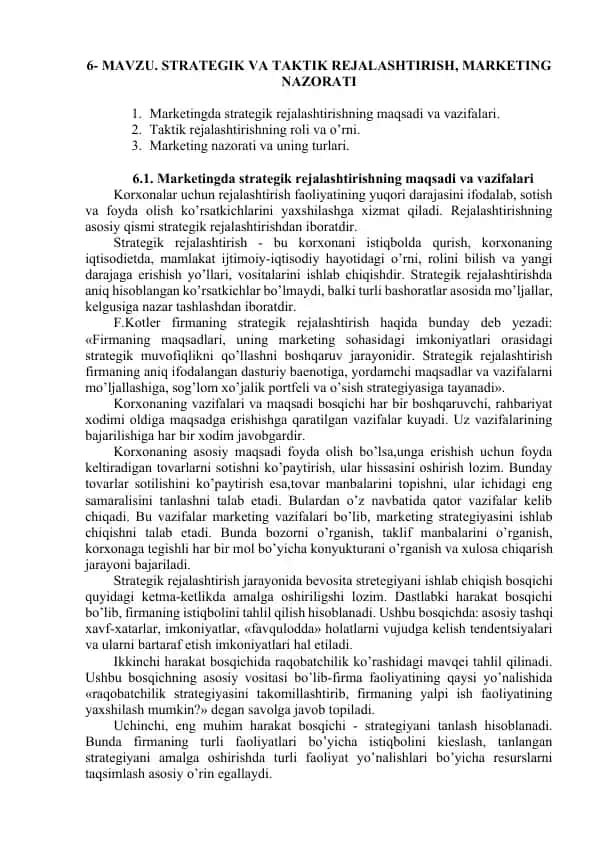 Marketingda strategik va taktik rejalashtirish