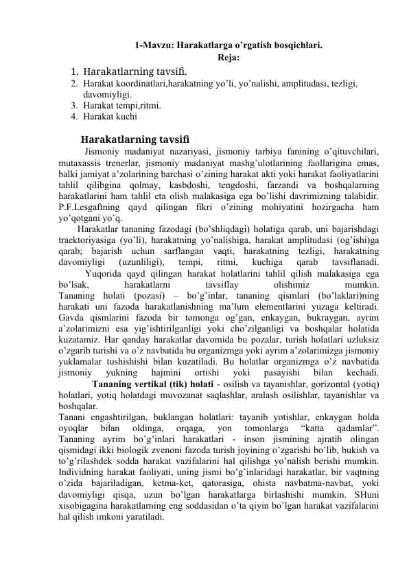 Harakatlarga o’rgatish bosqichlari