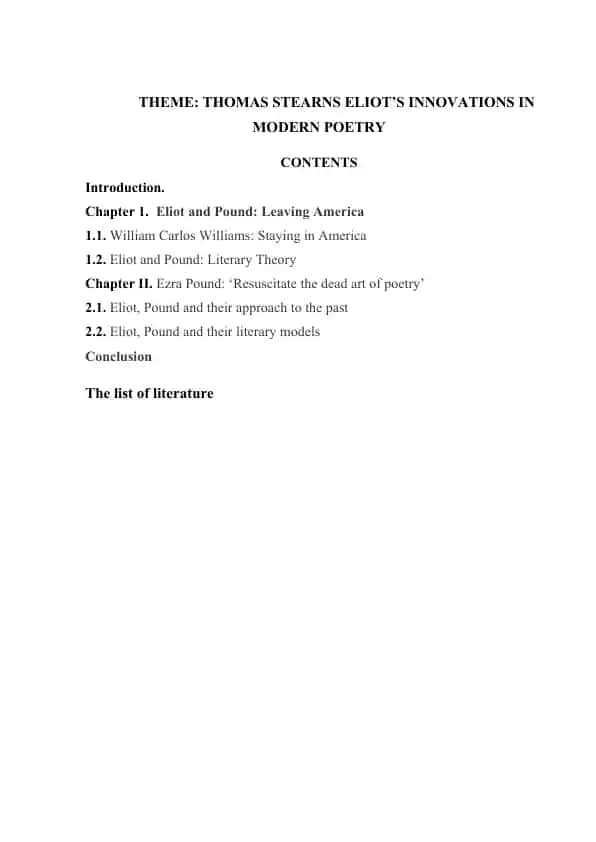 Thomas Stearns Eliot’s Innovations in Modern Poetry