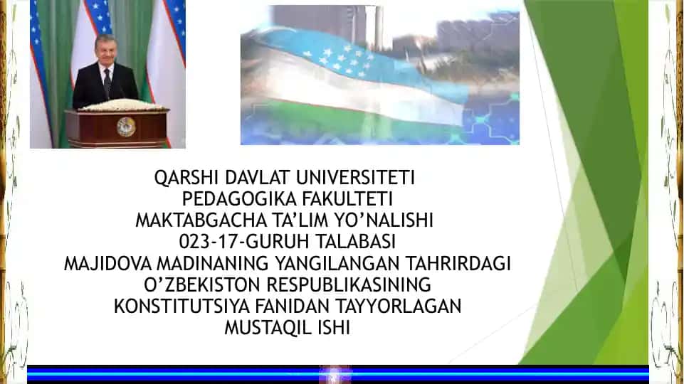 O'zbekiston Respublikasining Konstitutsiya Fanidan Tayyorlagan Mustaqil Ishi