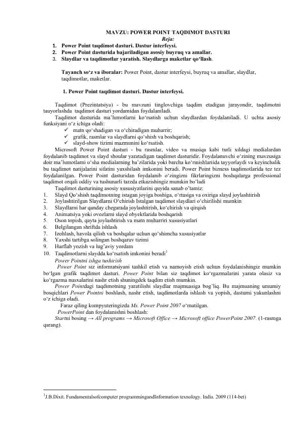 Power Point taqdimot dasturi
