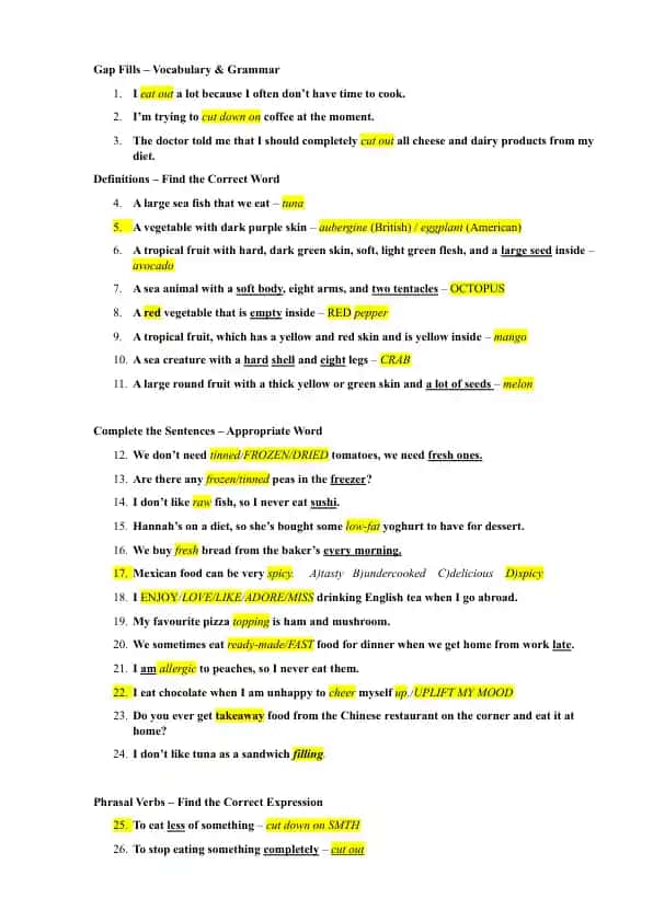 Gap Fills – Vocabulary & Grammar