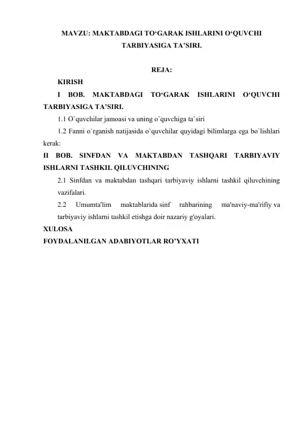 Maktabdagi To‘garak Ishlarini O‘quvchi Tarbiyasiga Ta’siri