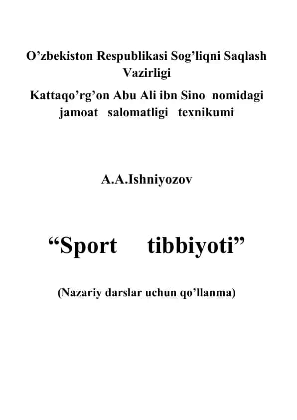 Sport Tibbiyoti (Nazariy darslar uchun qo’llanma)