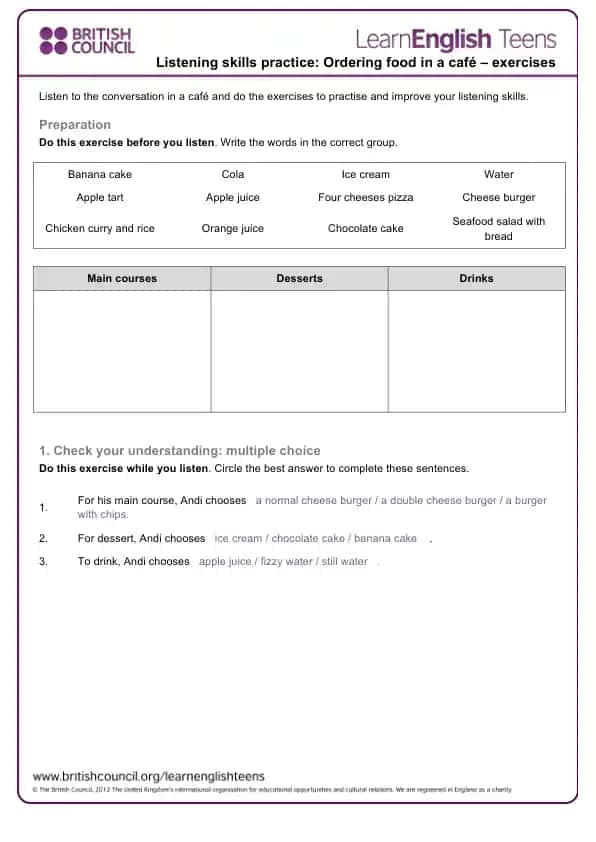 Listening Exercise - Café Conversation
