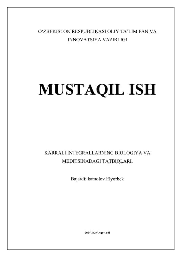 Karrali Integrallarning Biologiya va Meditsinadagi Tatbirlari