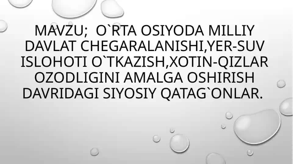 O'rta Osiyoda milliy Davlat Chegaralanishi va Yer-suv islohoti
