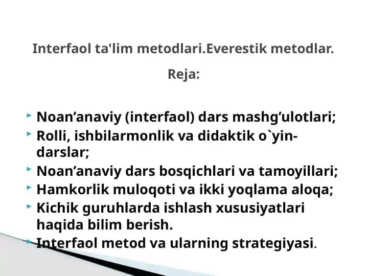 Interfaol metod va ularning strategiyasi