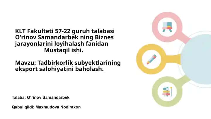 Tadbirkorlik subyektlarining eksport salohiyatini baholash
